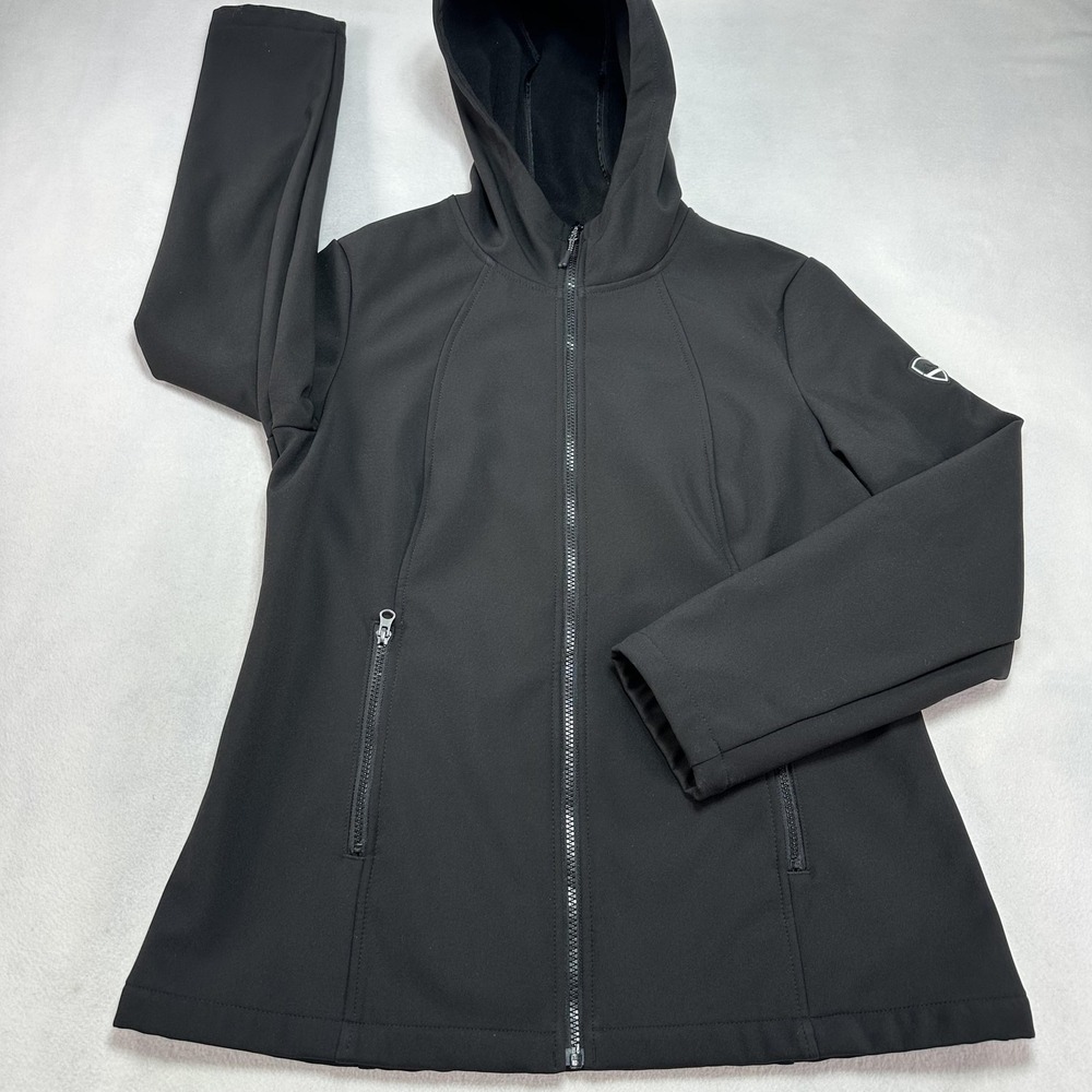 HFX Performance Jacket Womens Large Black Hooded Softshell Full Zip Hiking‎ Warm